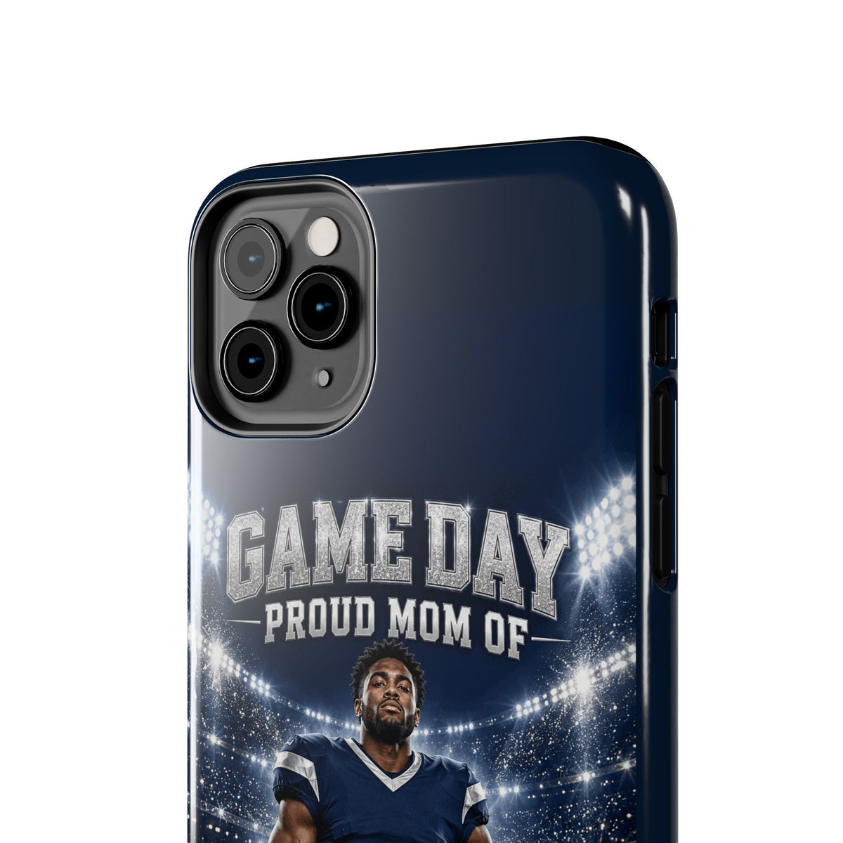 Personalized Game Day Proud Mom Photo Phone Case – Navy & Silver
