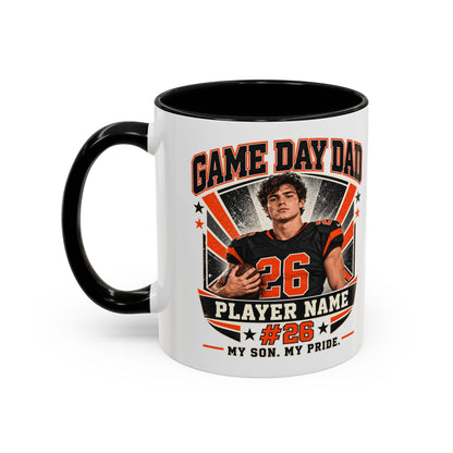 Personalized Game Day Dad Photo Mug – Custom Football Player Name & Number