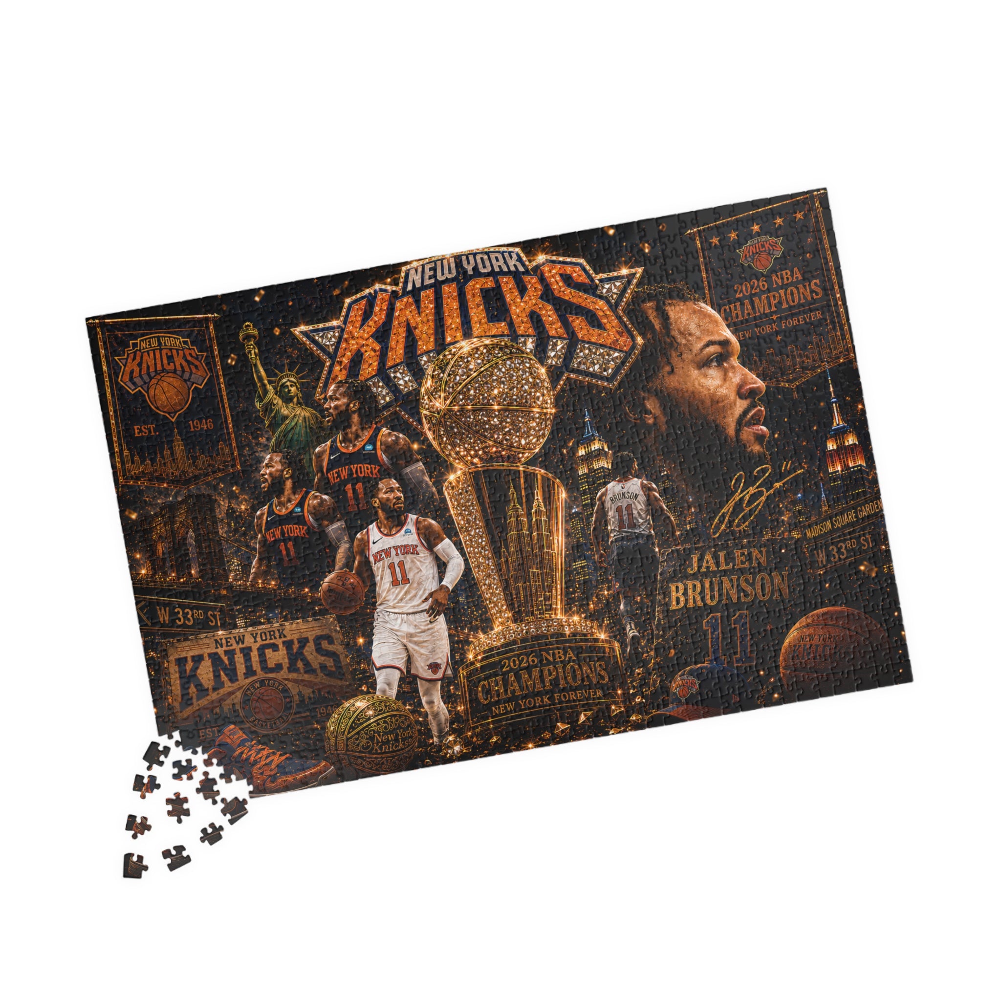 New York Knicks Championship Collage Puzzle — V. Brunson Fan Jigsaw (110/252/520/1014 pcs)