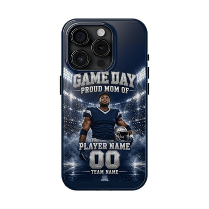 Personalized Game Day Proud Mom Photo Phone Case – Navy & Silver