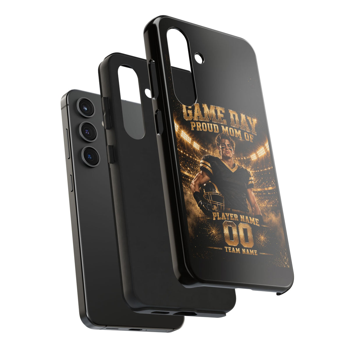 Personalized Game Day Proud Mom Photo Phone Case – Black & Gold
