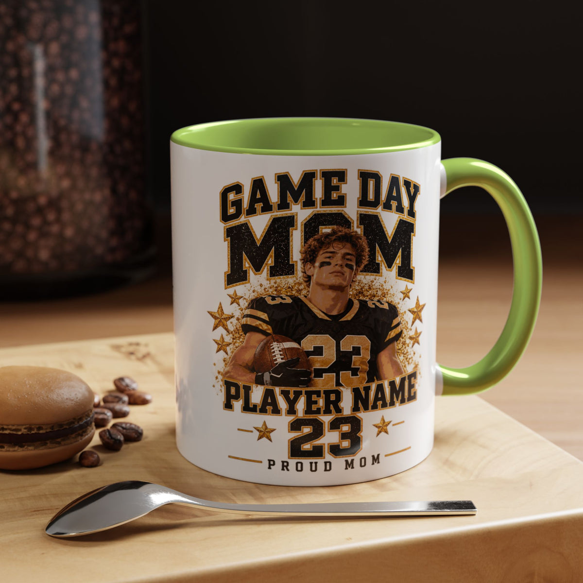 Personalized Game Day Mom Photo Mug – Custom Football Player Name & Number
