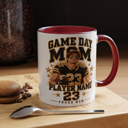 Personalized Game Day Mom Photo Mug – Custom Football Player Name & Number