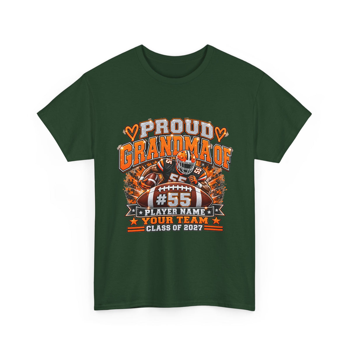 Personalized Football Grandma Shirt  Custom Player Photo, Name & Number, Glitter Effect Proud Grandma Game Day Tee