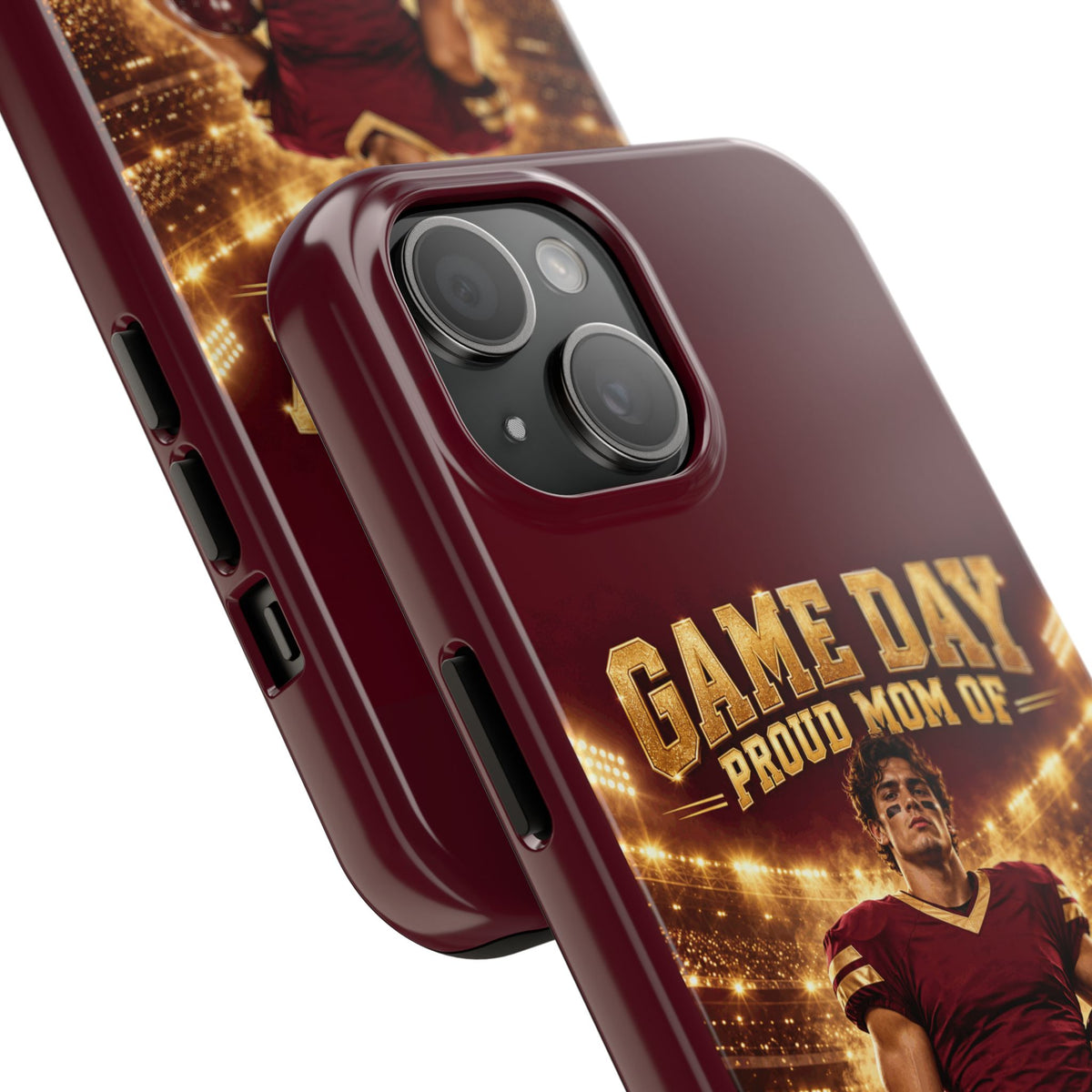 Personalized Game Day Proud Mom Photo Phone Case – Burgundy & Gold