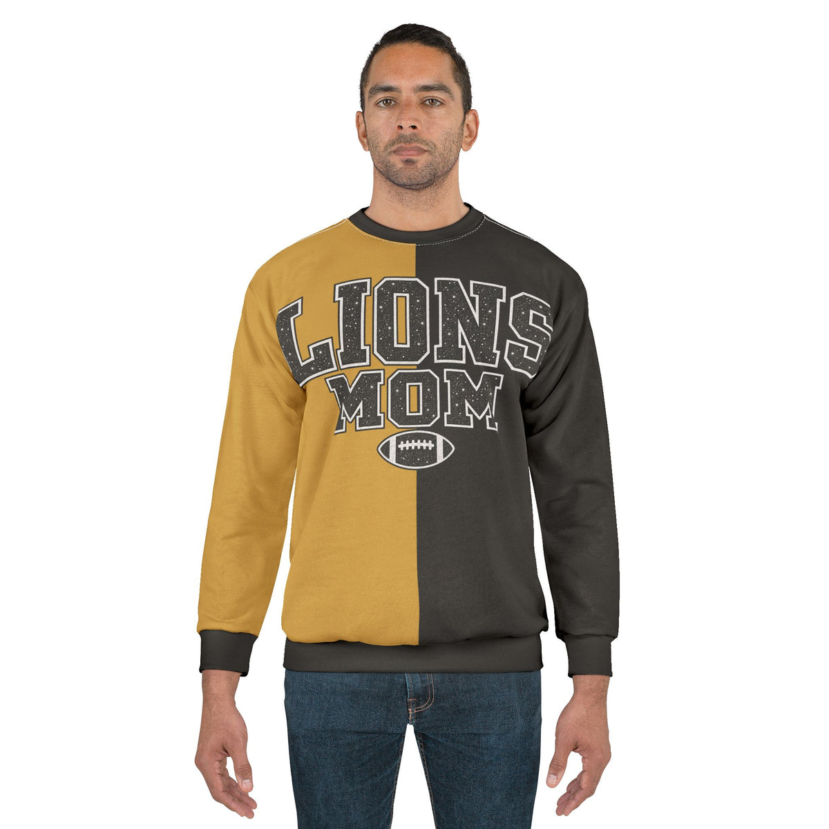 Personalized Lions Mom Two Tone Sweatshirt – Black & Gold, Custom Player Name Number