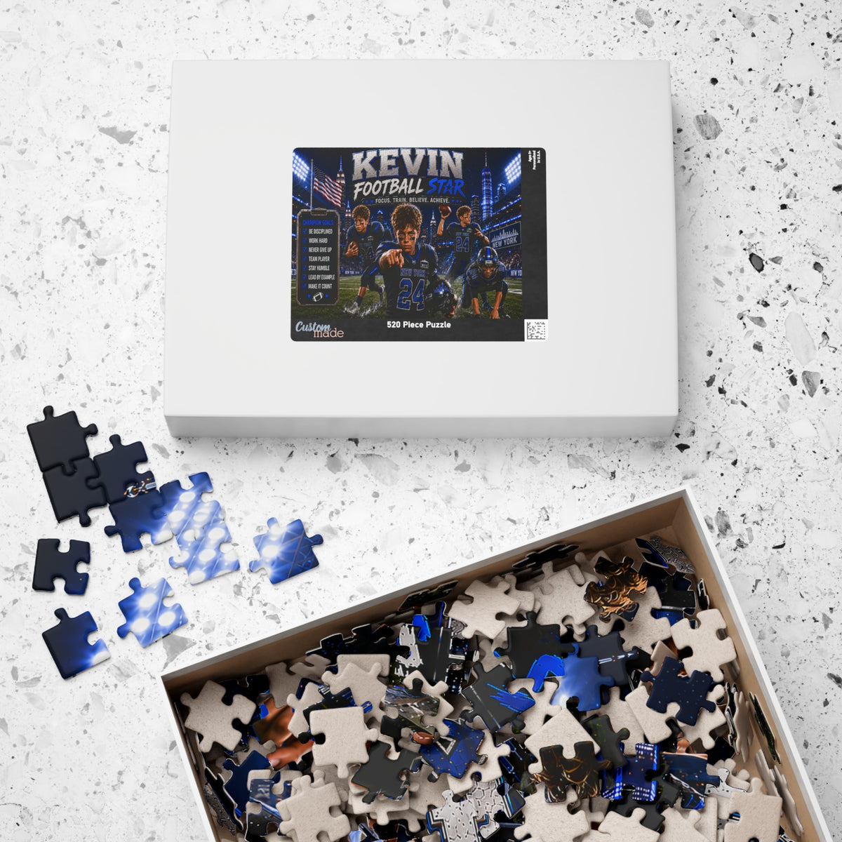 Personalized Football Puzzle for Boys, Custom Name and Number Puzzle, Football Star Gift, Sports Photo Puzzle, Kids Athlete Gift