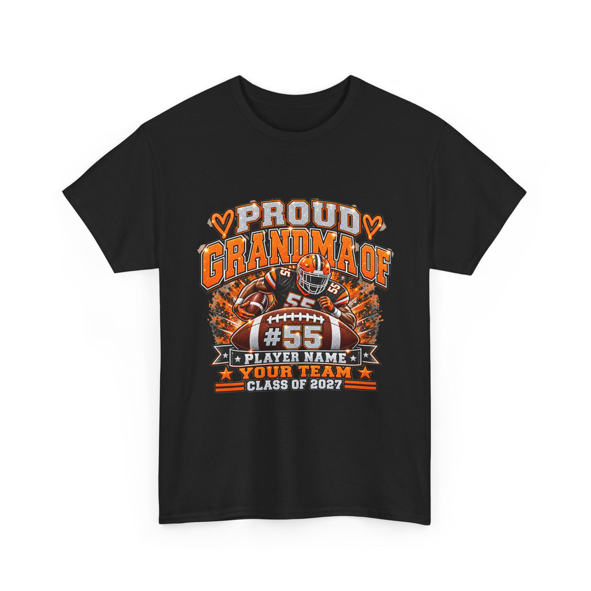 Personalized Football Grandma Shirt  Custom Player Photo, Name & Number, Glitter Effect Proud Grandma Game Day Tee