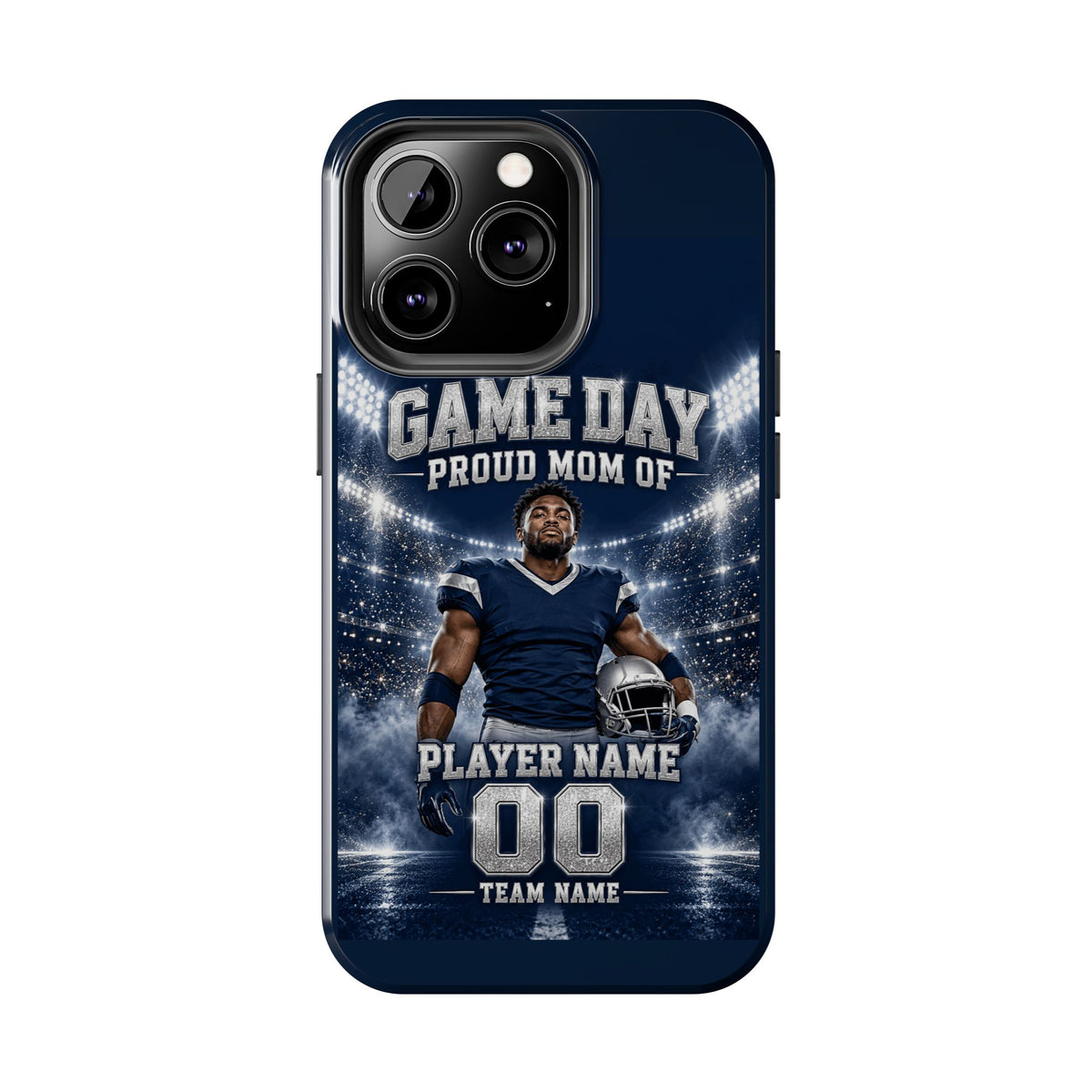 Personalized Game Day Proud Mom Photo Phone Case – Navy & Silver