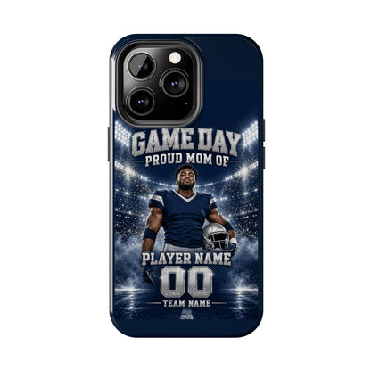 Personalized Game Day Proud Mom Photo Phone Case – Navy & Silver