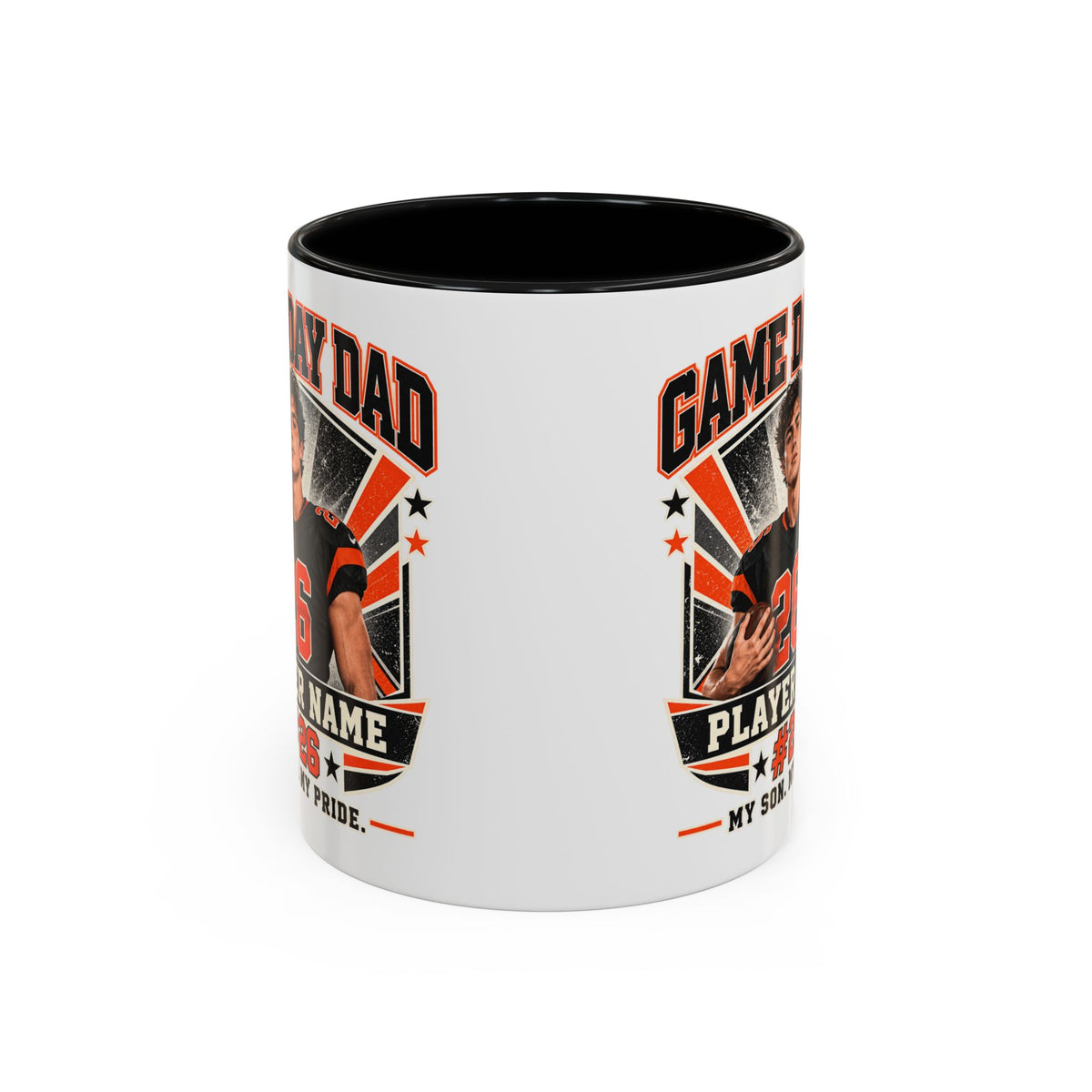 Personalized Game Day Dad Photo Mug – Custom Football Player Name & Number