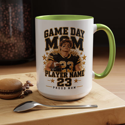 Personalized Game Day Mom Photo Mug – Custom Football Player Name & Number