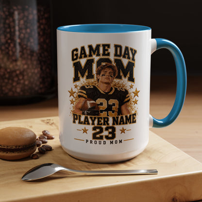 Personalized Game Day Mom Photo Mug – Custom Football Player Name & Number