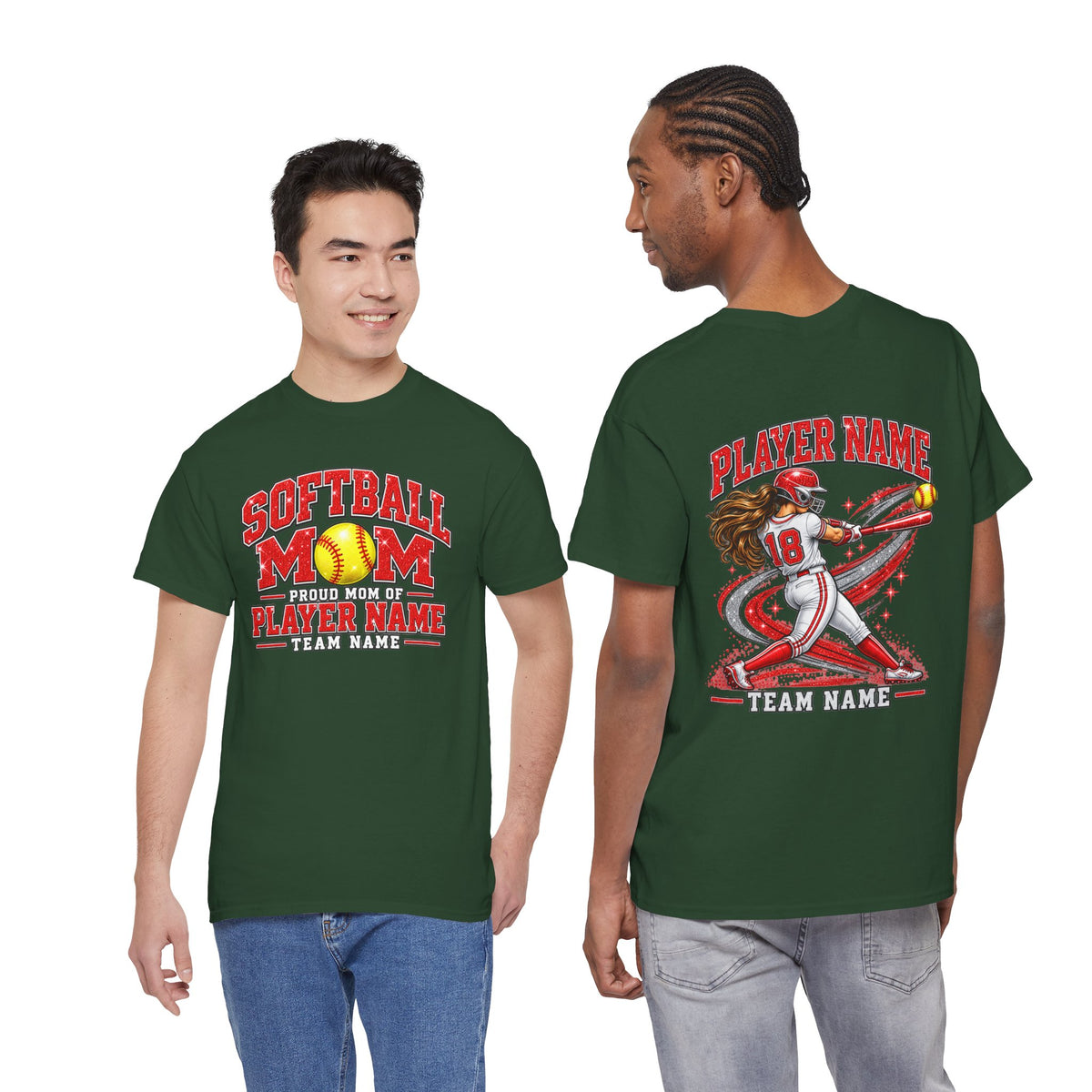 Personalized Softball Mom Shirt, Proud Mom of Player Name, Custom Team Name & Number, Glitter Effect Game Day Tee, Front and Back