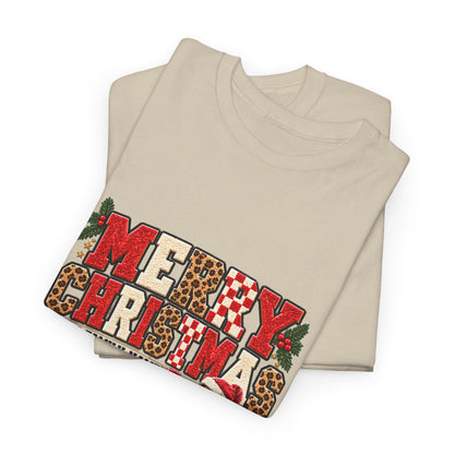 Personalized Merry Christmas Family Photo Shirt — Leopard & Printed Glitter