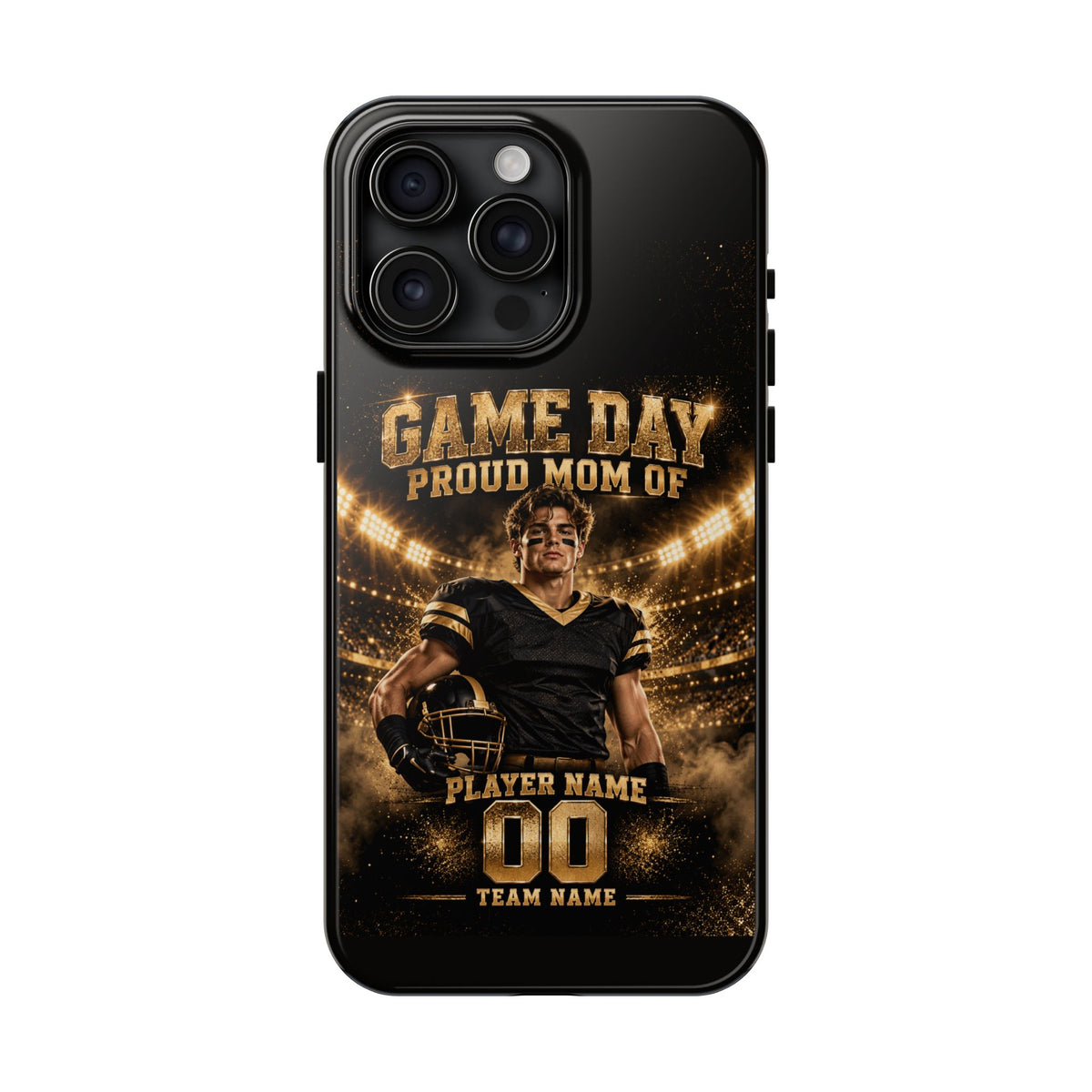 Personalized Game Day Proud Mom Photo Phone Case – Black & Gold