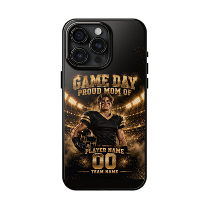 Personalized Game Day Proud Mom Photo Phone Case – Black & Gold
