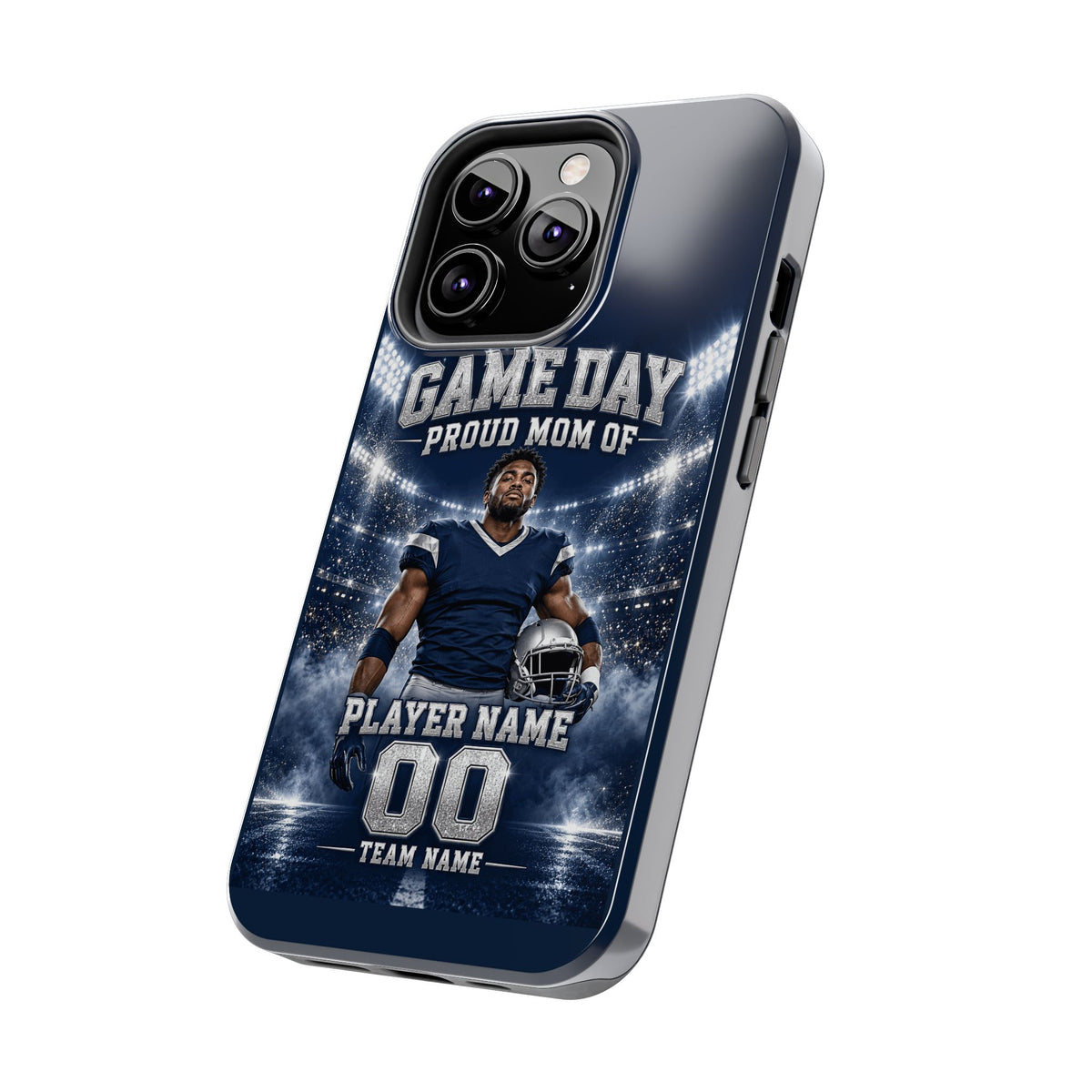 Personalized Game Day Proud Mom Photo Phone Case – Navy & Silver