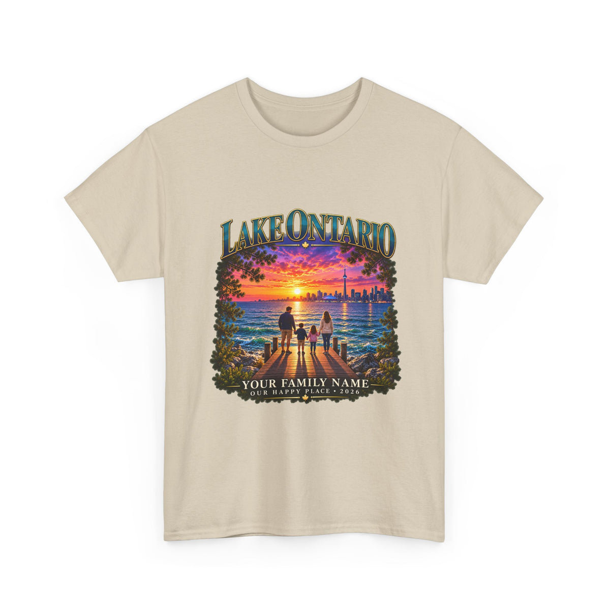 Personalized Lake Ontario Family T-Shirt – Toronto Sunset, Custom Family Name & Our Happy Place