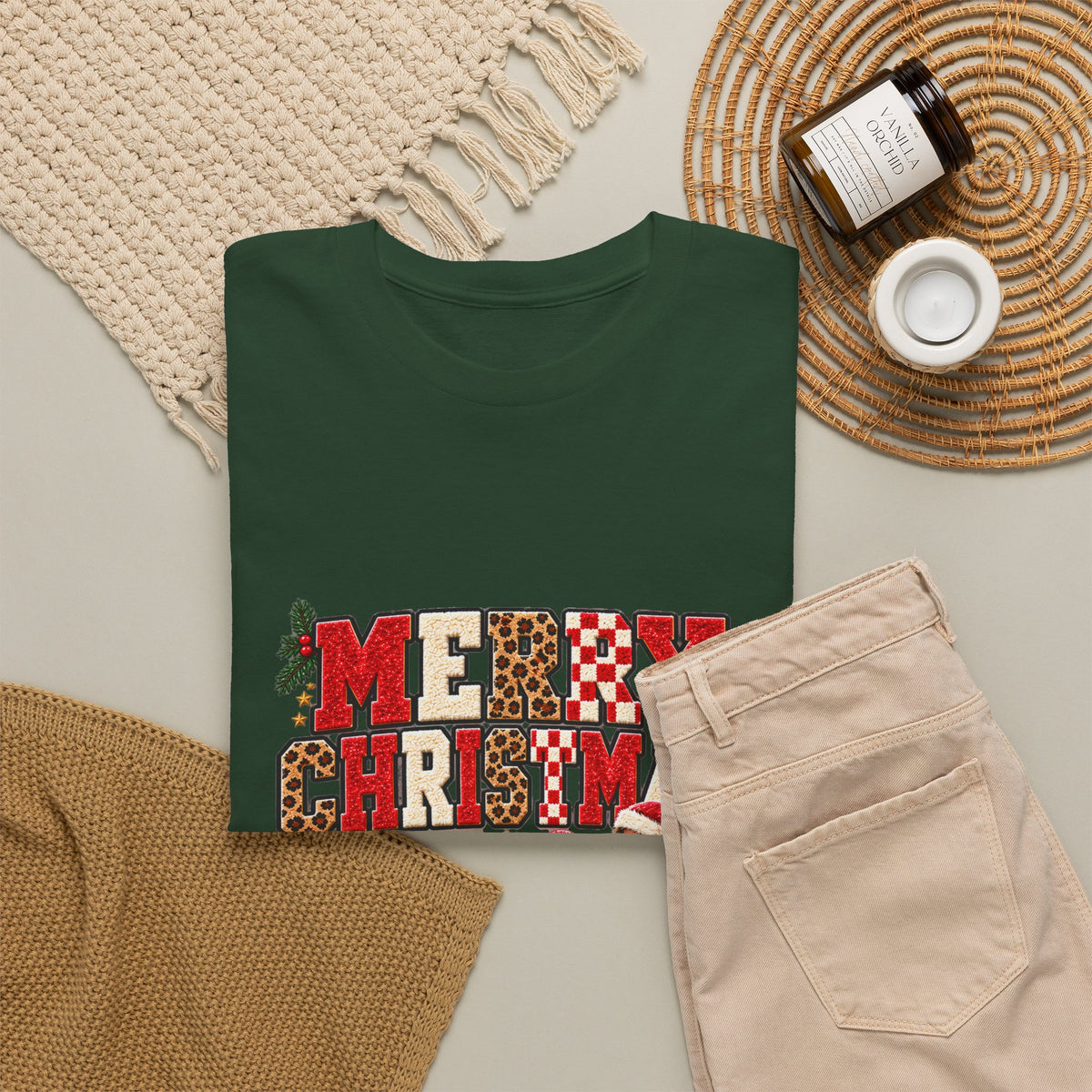 Personalized Merry Christmas Family Photo Shirt — Leopard & Printed Glitter