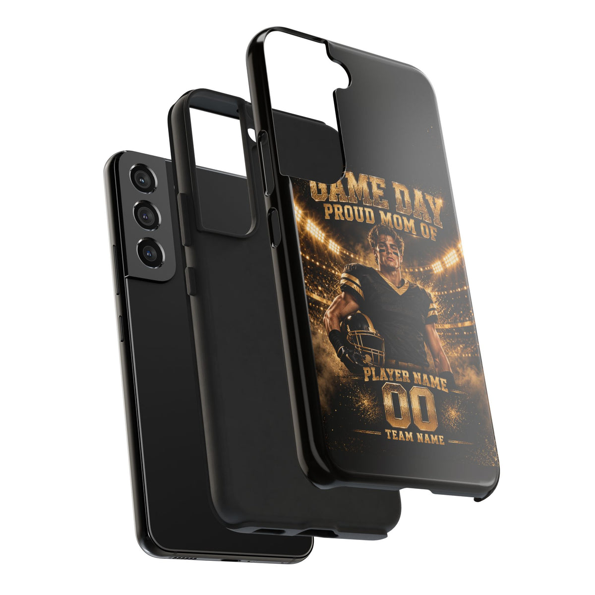 Personalized Game Day Proud Mom Photo Phone Case – Black & Gold