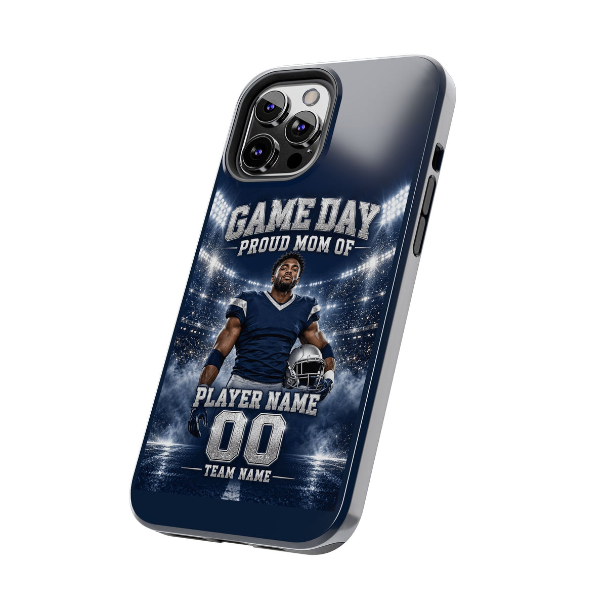 Personalized Game Day Proud Mom Photo Phone Case – Navy & Silver