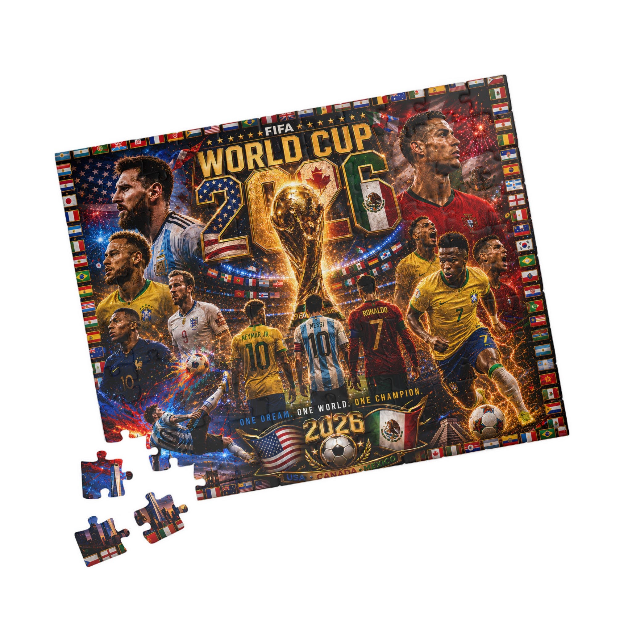 World Cup 2026 Soccer Collage Puzzle — FIFA Tournament Poster Jigsaw