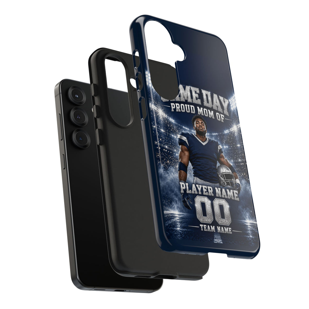 Personalized Game Day Proud Mom Photo Phone Case – Navy & Silver