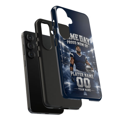 Personalized Game Day Proud Mom Photo Phone Case – Navy & Silver