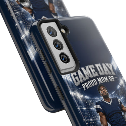 Personalized Game Day Proud Mom Photo Phone Case – Navy & Silver