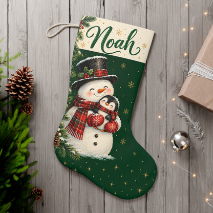 Personalized Snowman Christmas Stocking — Name & Colored Printed Glitter