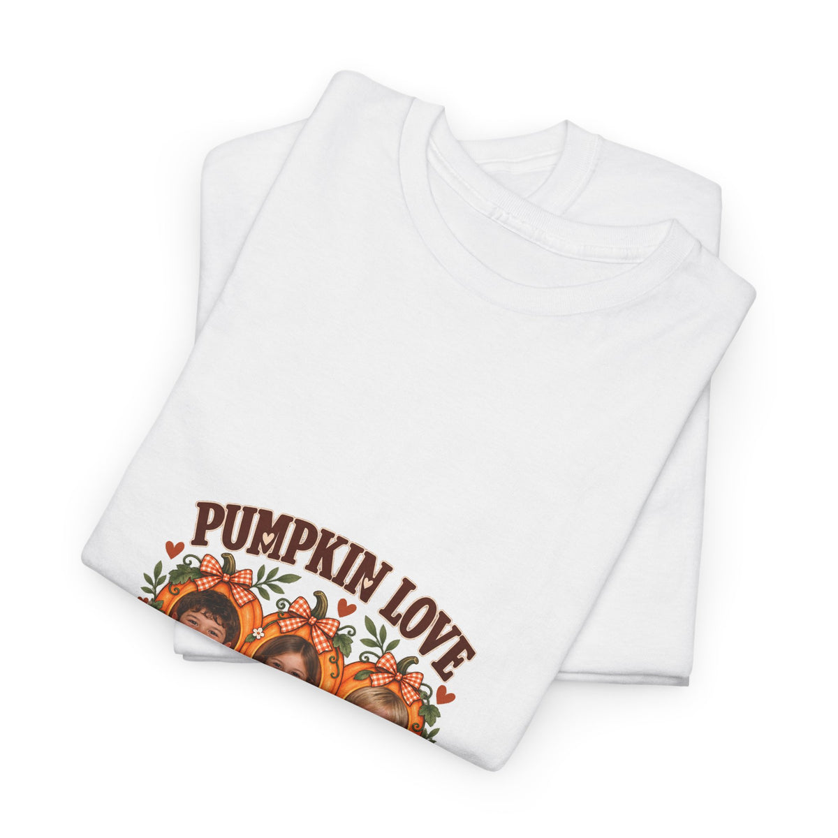 PUMPKIN LOVE – Personalized Halloween Mom Photo T-Shirt – 3 Kids Photos & Names