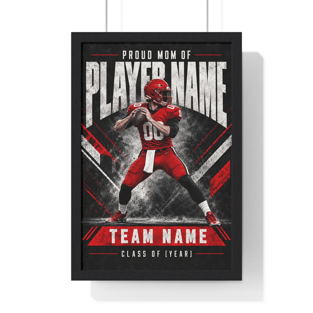 Personalized Proud Mom Football Framed Photo Poster – Red Quarterback – Custom Name, Team & Graduation Year