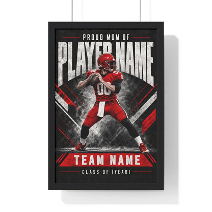 Personalized Proud Mom Football Framed Photo Poster – Red Quarterback – Custom Name, Team & Graduation Year