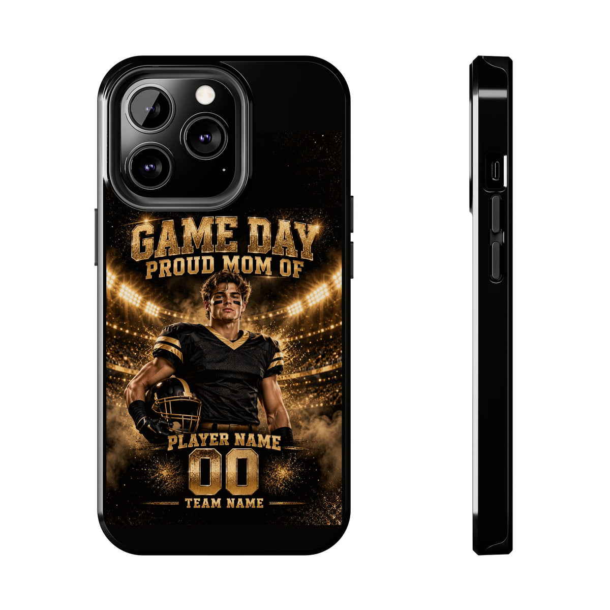 Personalized Game Day Proud Mom Photo Phone Case – Black & Gold