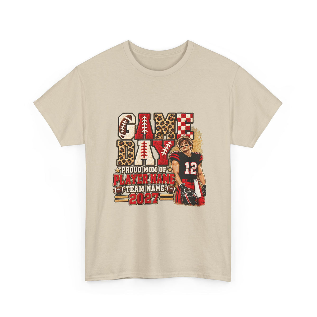 Personalized Game Day Football Mom Photo Shirt – Leopard Chenille Effect, Proud Mom of, Custom Player Name Team 2027