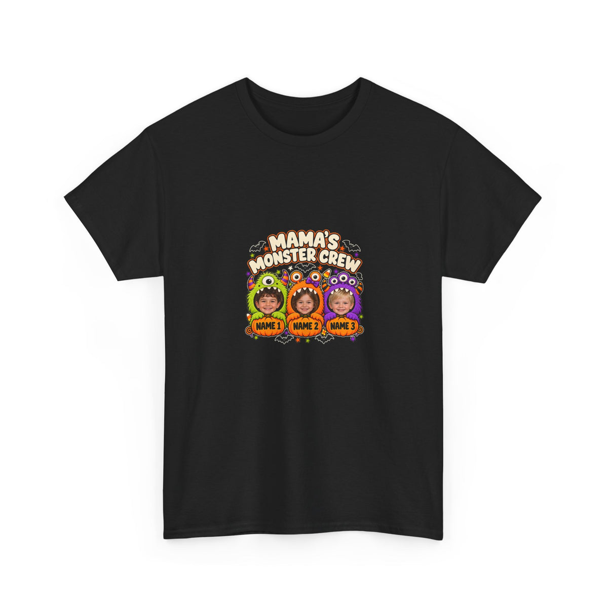 MAMA'S MONSTER CREW – Personalized Halloween Mom Photo T-Shirt – 3 Kids Photos & Names
