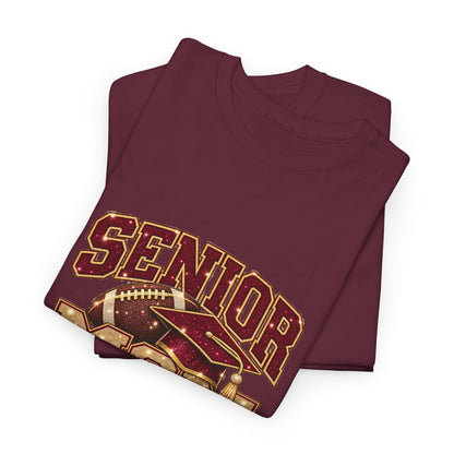 Personalized Senior Mom 2027 Football Shirt – Burgundy Gold Graduation Cap, Custom Player Name Number & Team