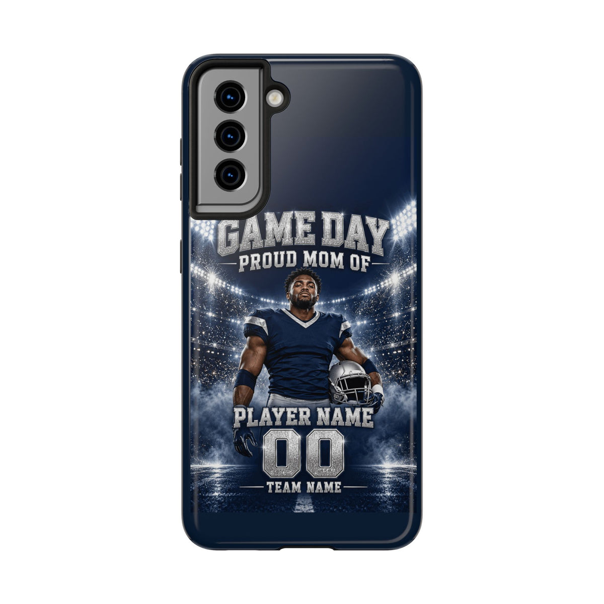 Personalized Game Day Proud Mom Photo Phone Case – Navy & Silver
