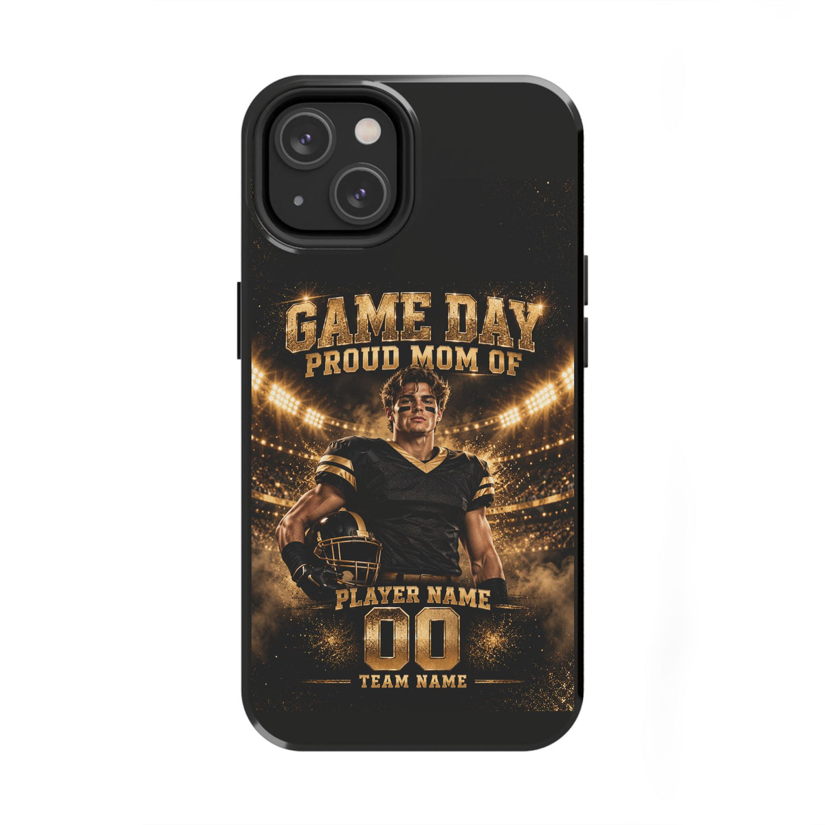 Personalized Game Day Proud Mom Photo Phone Case – Black & Gold