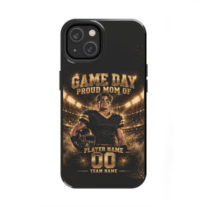 Personalized Game Day Proud Mom Photo Phone Case – Black & Gold
