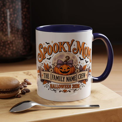 Personalized Spooky Mom Halloween Mug, Custom Family Name Coffee Cup, Halloween Mom Gift, Pumpkin Mug, Fall Gift for Mom