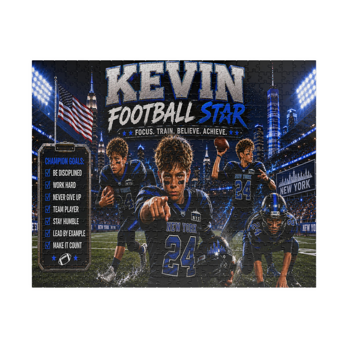 Personalized Football Puzzle for Boys, Custom Name and Number Puzzle, Football Star Gift, Sports Photo Puzzle, Kids Athlete Gift