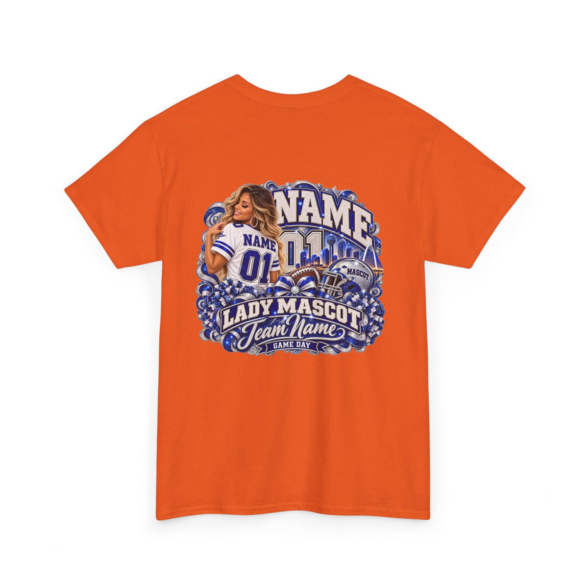 Personalized Football Mom Shirt – Custom Player Name, Number & Team Name – Lady Mascot Game Day Mom Tee – Glitter Effect