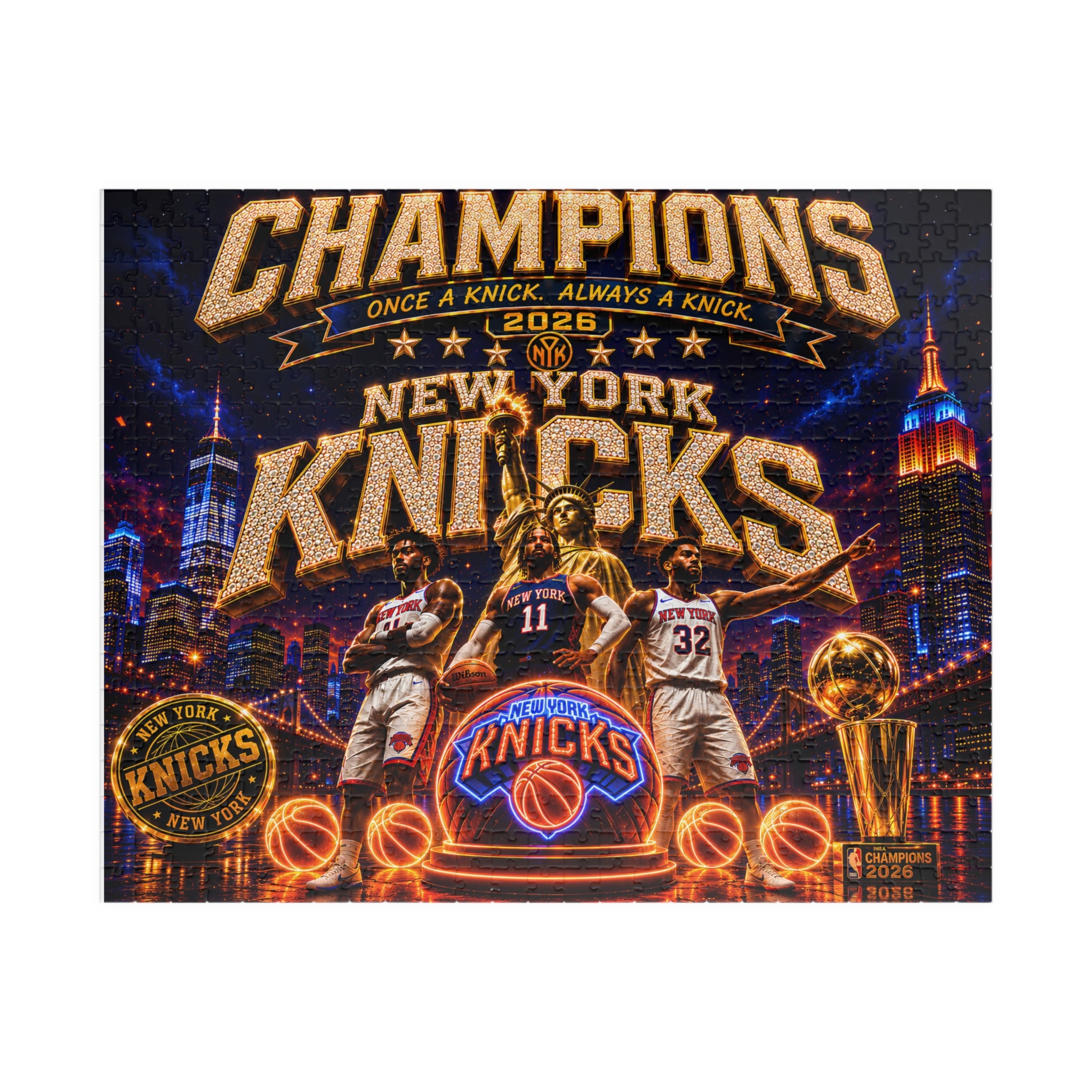 New York Knicks Champions 2026 Basketball Puzzle — 110/252/520/1014-Piece Fan Jigsaw