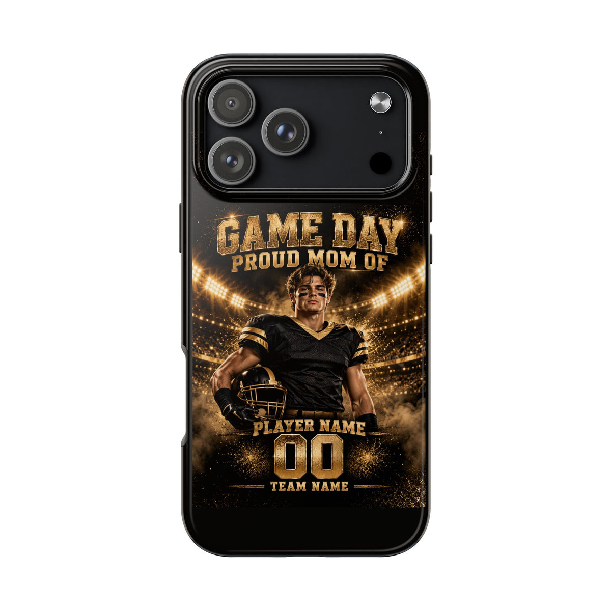 Personalized Game Day Proud Mom Photo Phone Case – Black & Gold