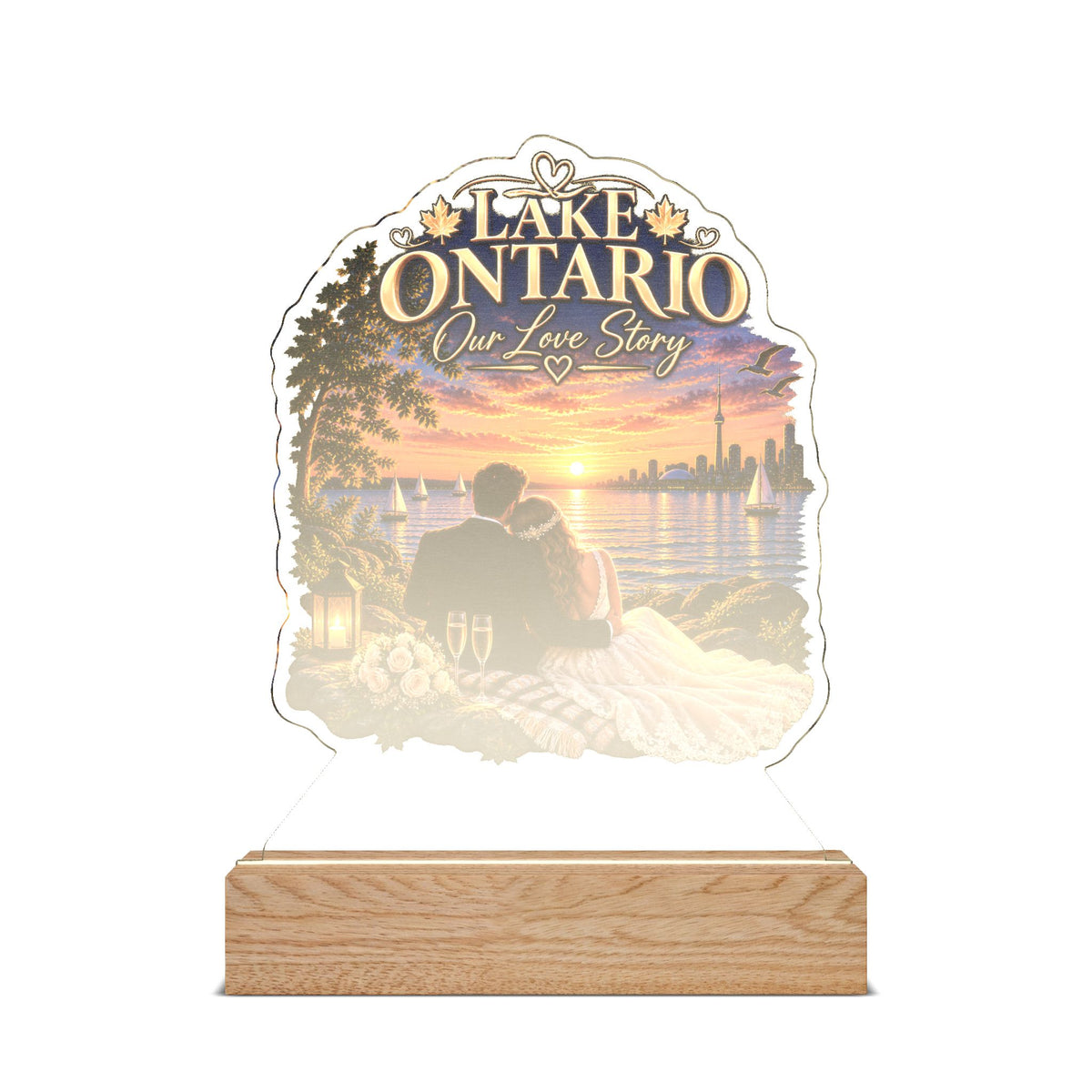 Personalized Lake Ontario Wedding LED Lamp, Custom Couple Names & Date, Wedding Gift, Anniversary Gift, Lake House Decor, Romantic Keepsake