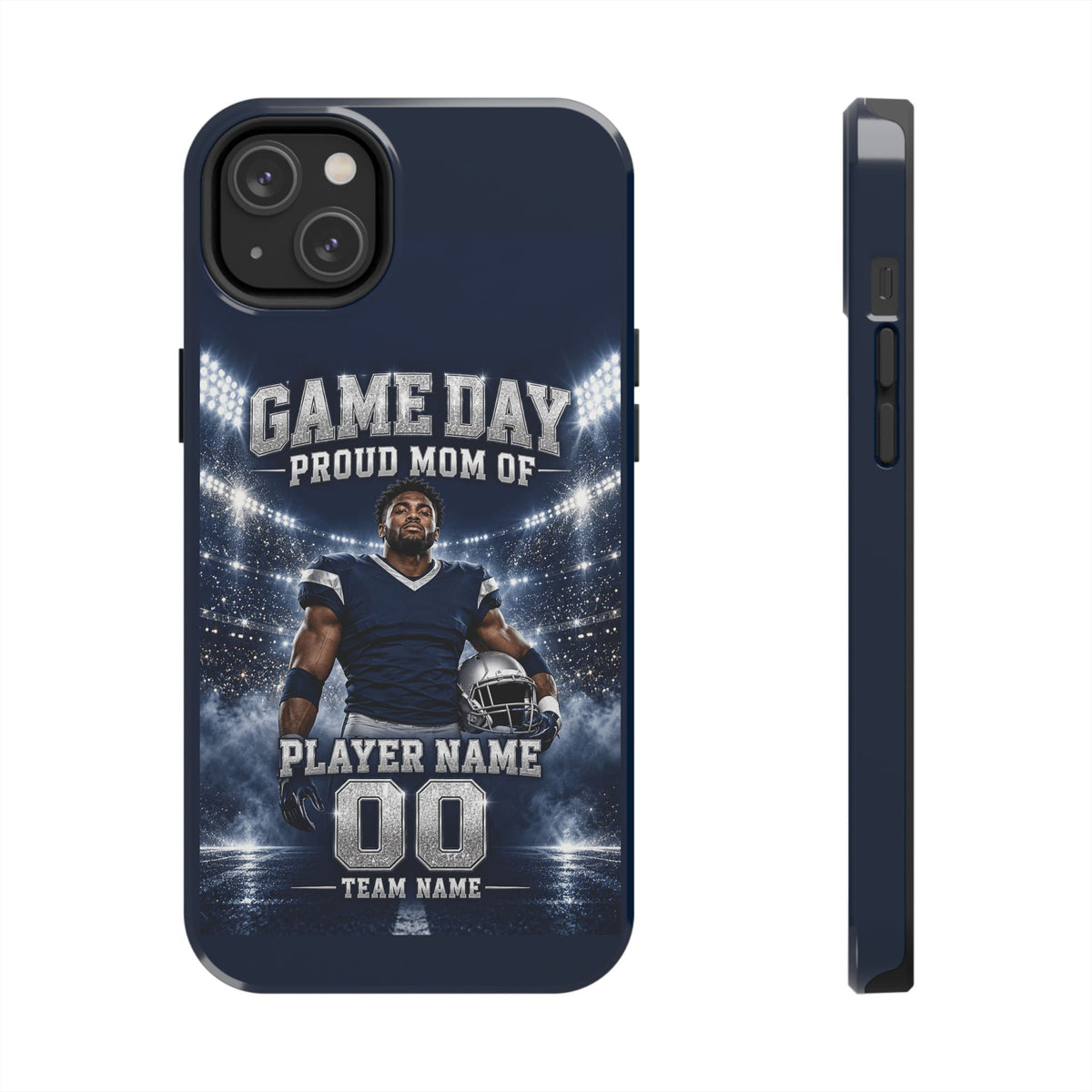 Personalized Game Day Proud Mom Photo Phone Case – Navy & Silver