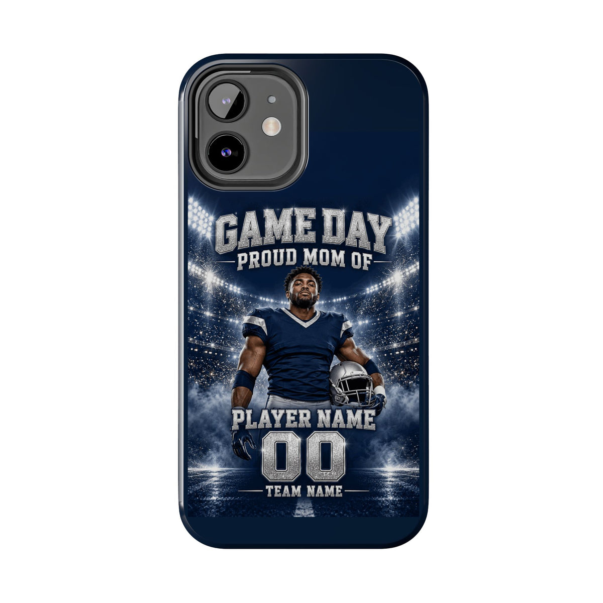 Personalized Game Day Proud Mom Photo Phone Case – Navy & Silver