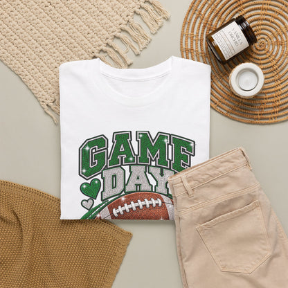 Personalized Game Day Football Grandma Shirt — Emerald Silver